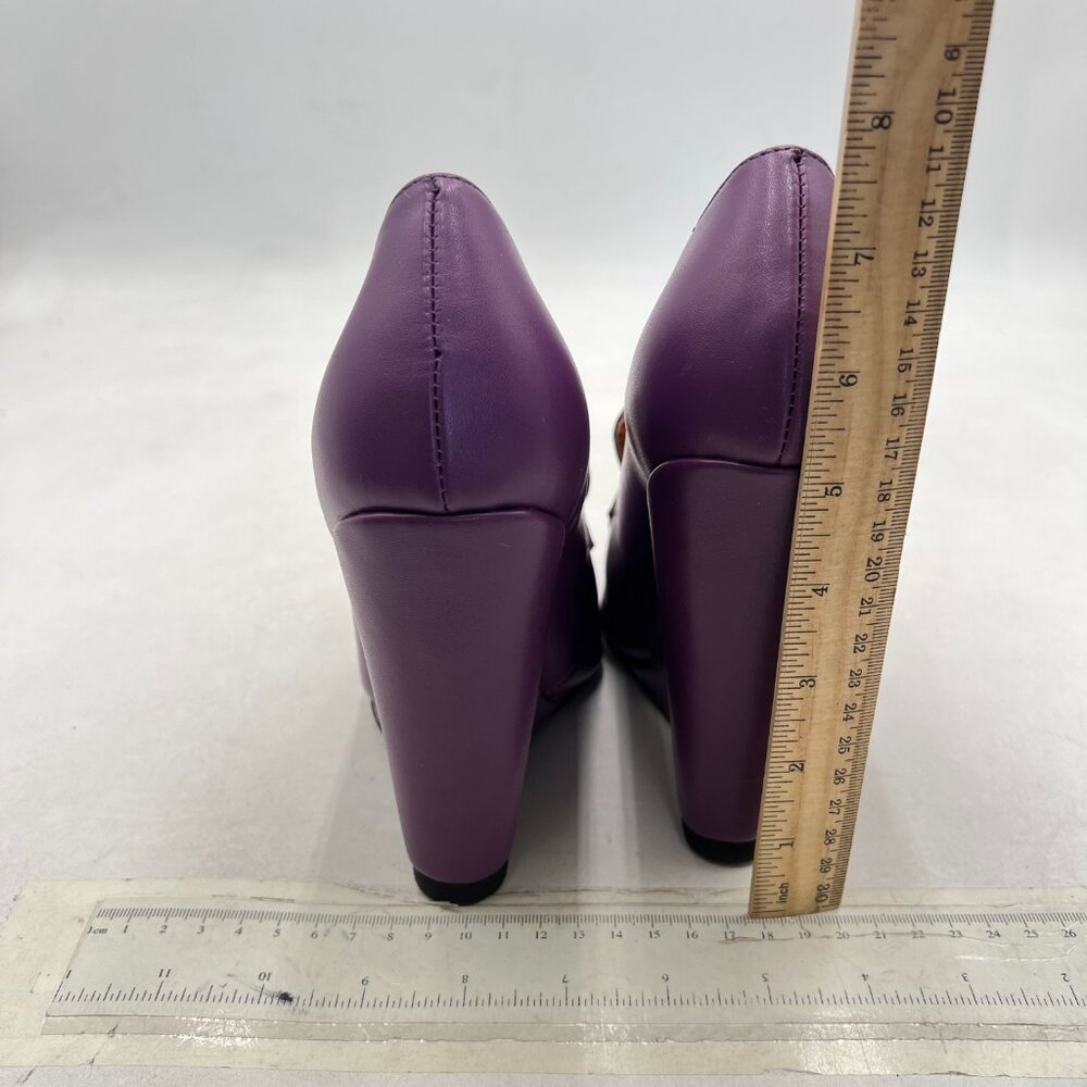 miss left Purple Wedge Heel Loafers Pumps Slip On Pointy Toe High Heels Shoes - Picture 5 of 8